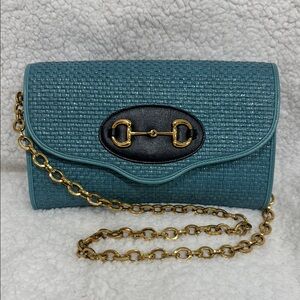 Gucci Crossbody- Elegant Teal Chain Shoulder Bag - Raffia